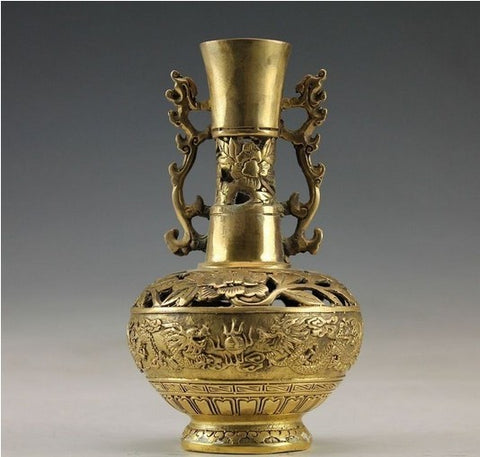 Decorative Chinese Vintage Handwork Brass Dragon Vase